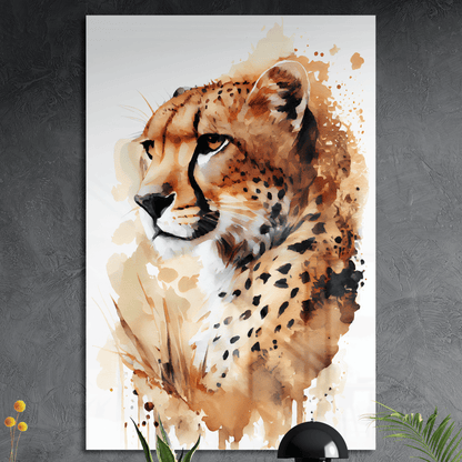Cheetah Desert Hero - Geparden Aquarell Wandbild - Querformat - Acrylglas (Alu verstärkt) - Detailansicht