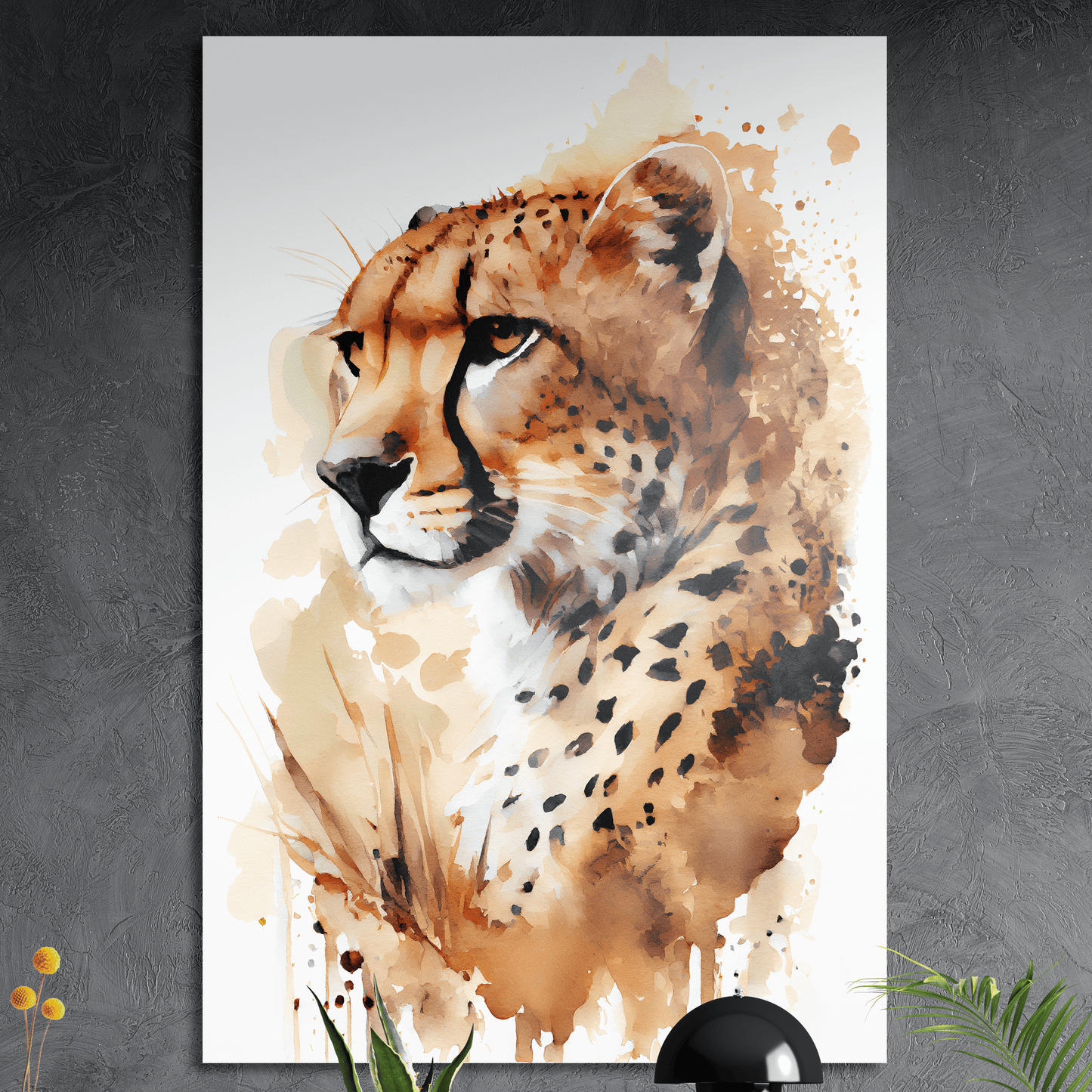 Cheetah Desert Hero - Geparden Aquarell Wandbild - Querformat - Alu-Dibond 