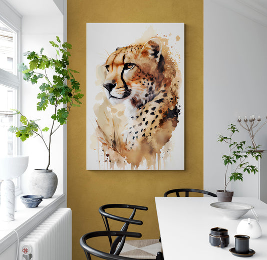 Cheetah Desert Hero - Geparden Aquarell Wandbild - Querformat Esszimmer