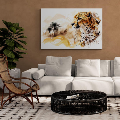 Cheetah Desert Storm - Geparden Aquarell Wandbild - Querformat Wohnzimmer
