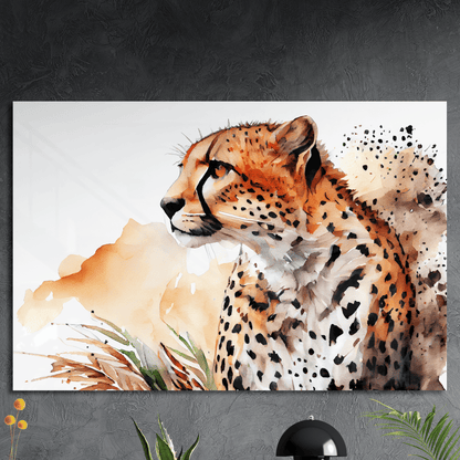 Cheetah Focused Gaze - Geparden Aquarell Wandbild - Querformat - Acrylglas (Alu verstärkt) - Detailansicht