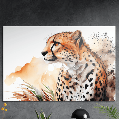 Cheetah Focused Gaze - Geparden Aquarell Wandbild - Querformat - Alu-Dibond 