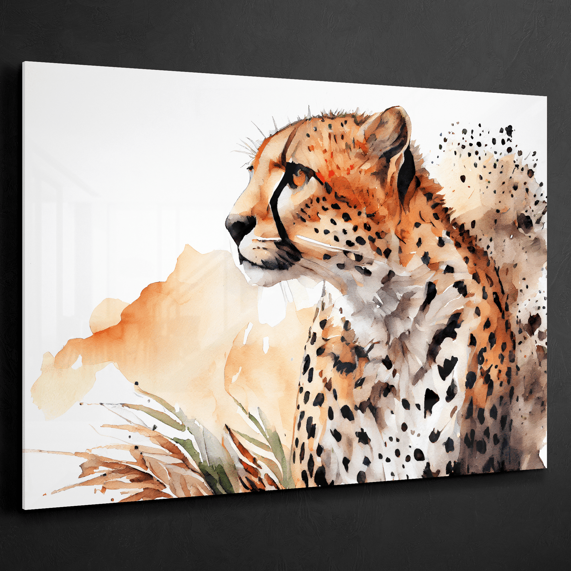 Cheetah Focused Gaze - Geparden Aquarell Wandbild - Querformat - Acrylglas - Detailansicht