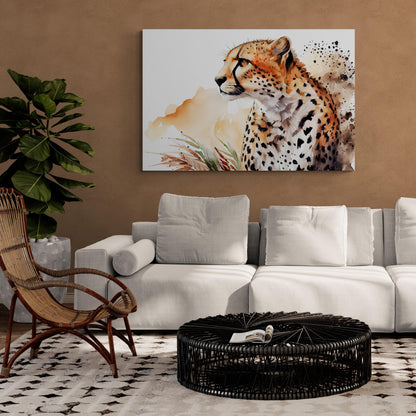 Cheetah Focused Gaze - Geparden Aquarell Wandbild - Querformat - Wohnzimmer