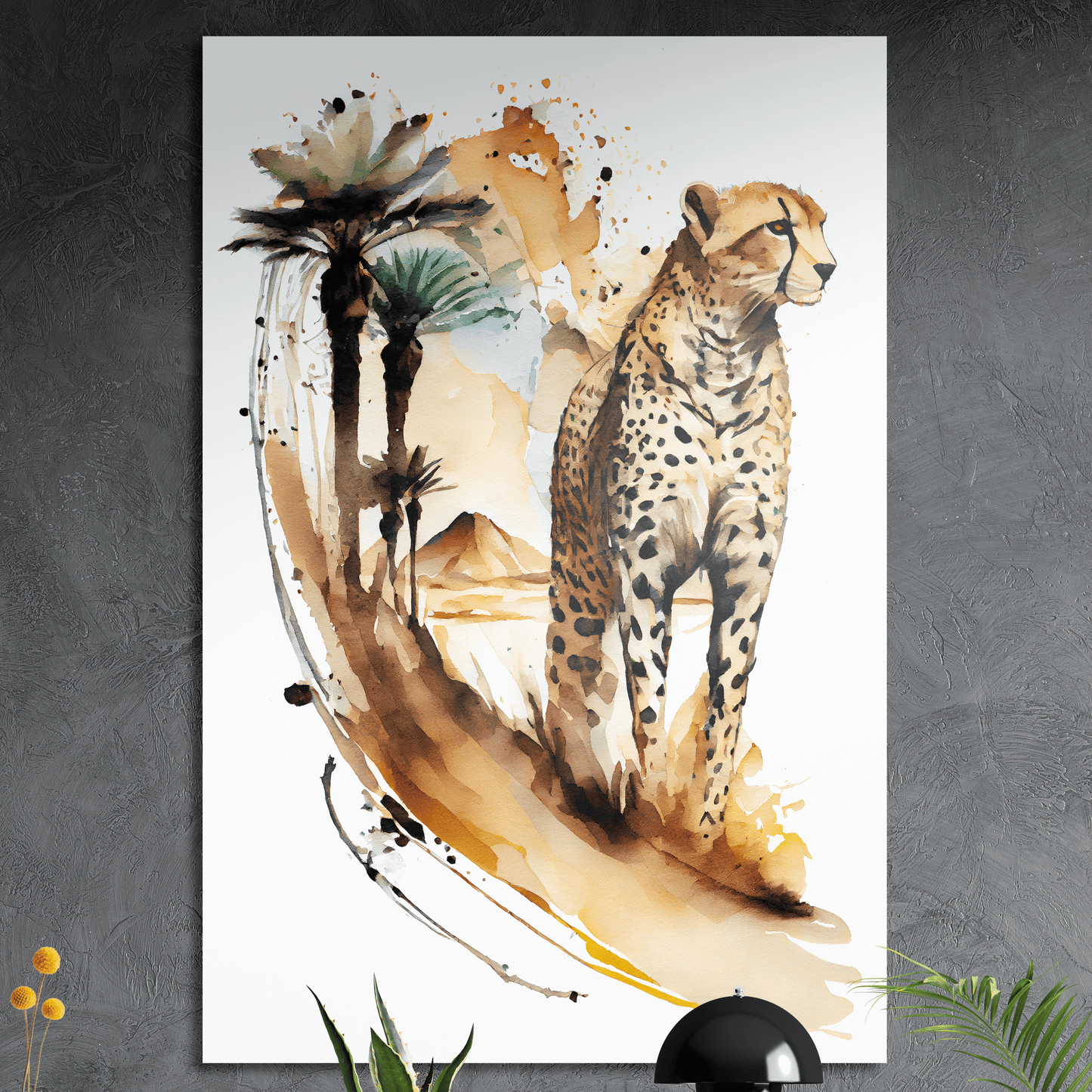 Cheetah the Desert Exporer - Geparden Aquarell Wandbild - Querformat - Alu-Dibond 