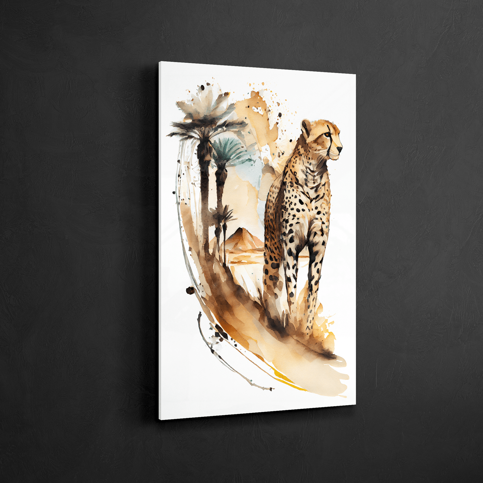 Cheetah the Desert Exporer - Geparden Aquarell Wandbild - Querformat - Acrylglas - Detailansicht