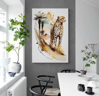 Cheetah the Desert Exporer - Geparden Aquarell Wandbild - Querformat Esszimmer