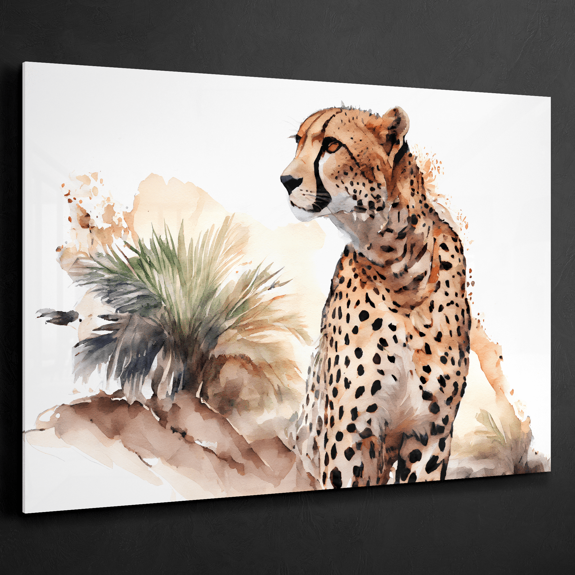 Cheetahs Oasis - Geparden Aquarell Wandbild - Querformat - Acrylglas - Detailansicht