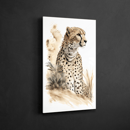 Gepards Dünenwache - Geparden Aquarell Wandbild - Querformat - Acrylglas - Detailansicht