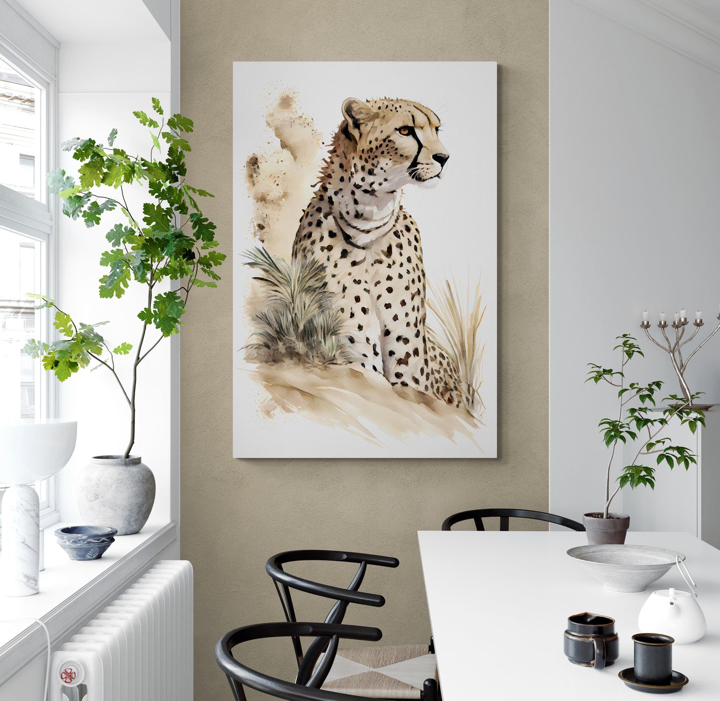 Gepards Dünenwache - Geparden Aquarell Wandbild - Querformat Esszimmer
