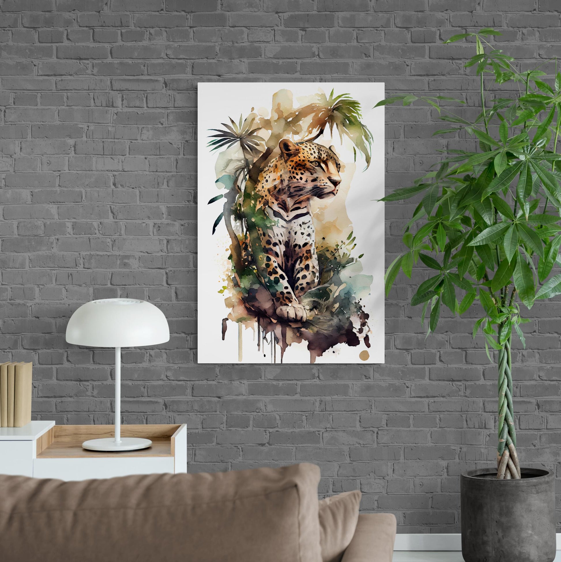Leopard Majestaetische Raubkatze - Aquarell - Hochformat im Wohnzimmer