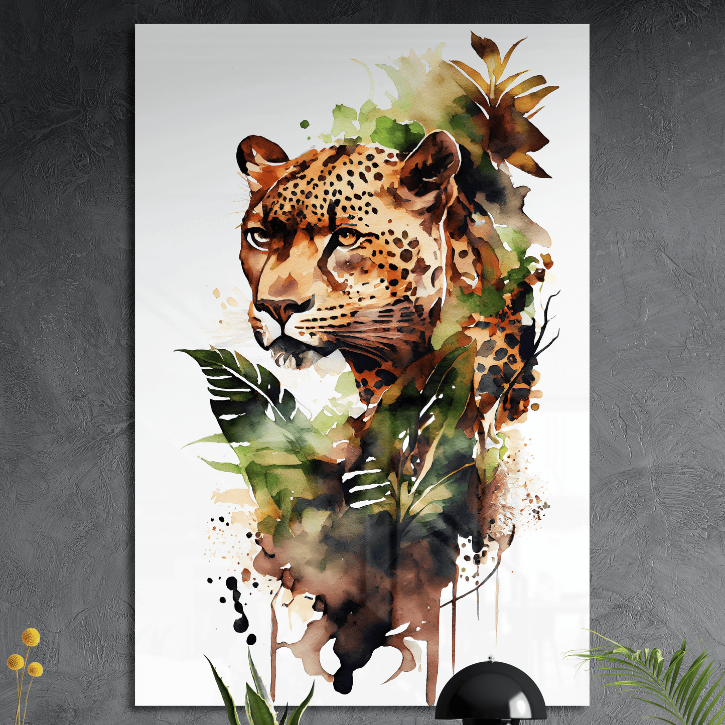 Leopard Portrait der Anmut - Aquarell - Hochformat - Alu-Acryl