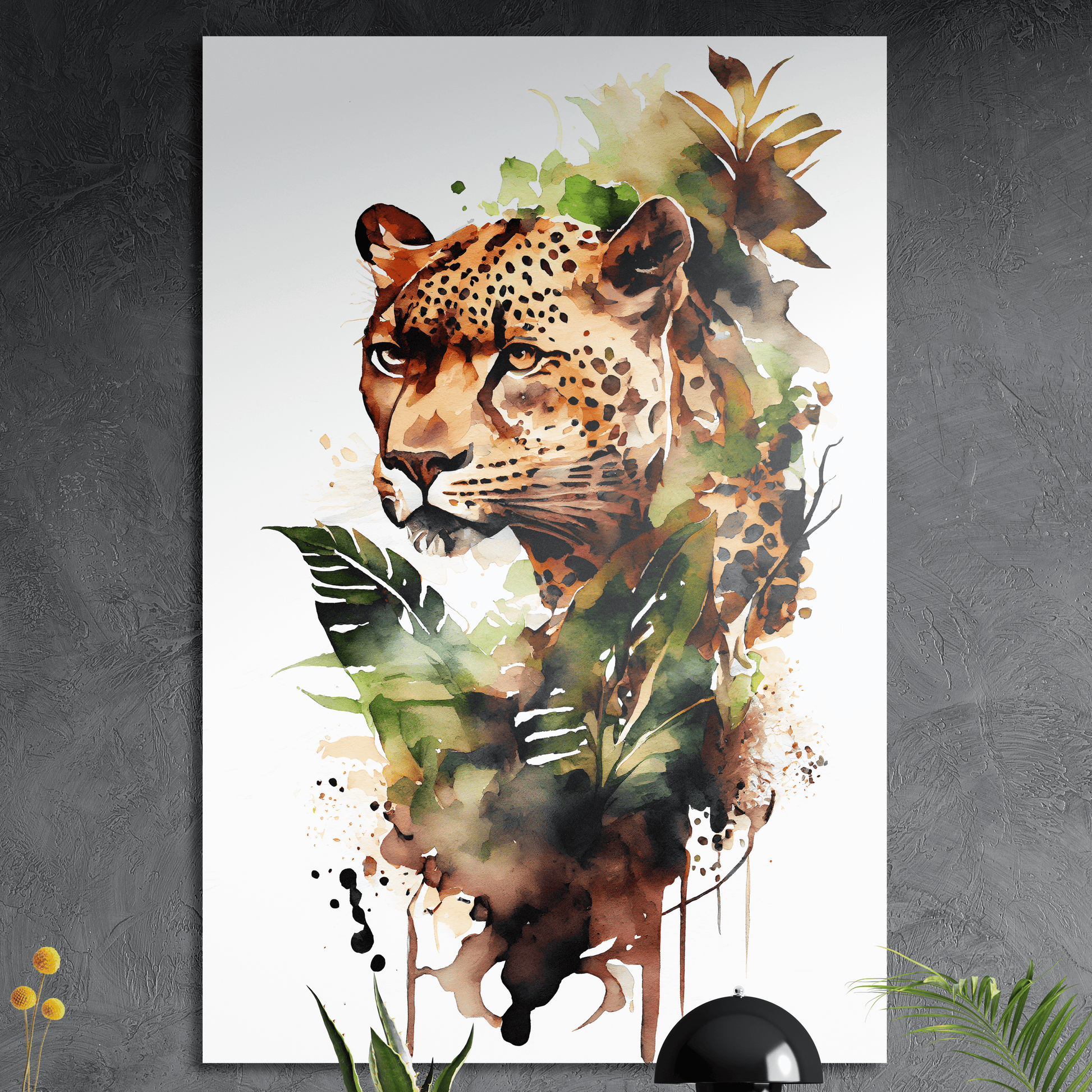 Leopard Portrait der Anmut - Aquarell - Hochformat - Alu