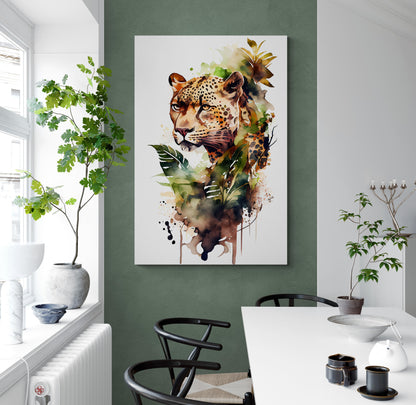 Leopard Portrait der Anmut - Aquarell - Hochformat im Esszimmer