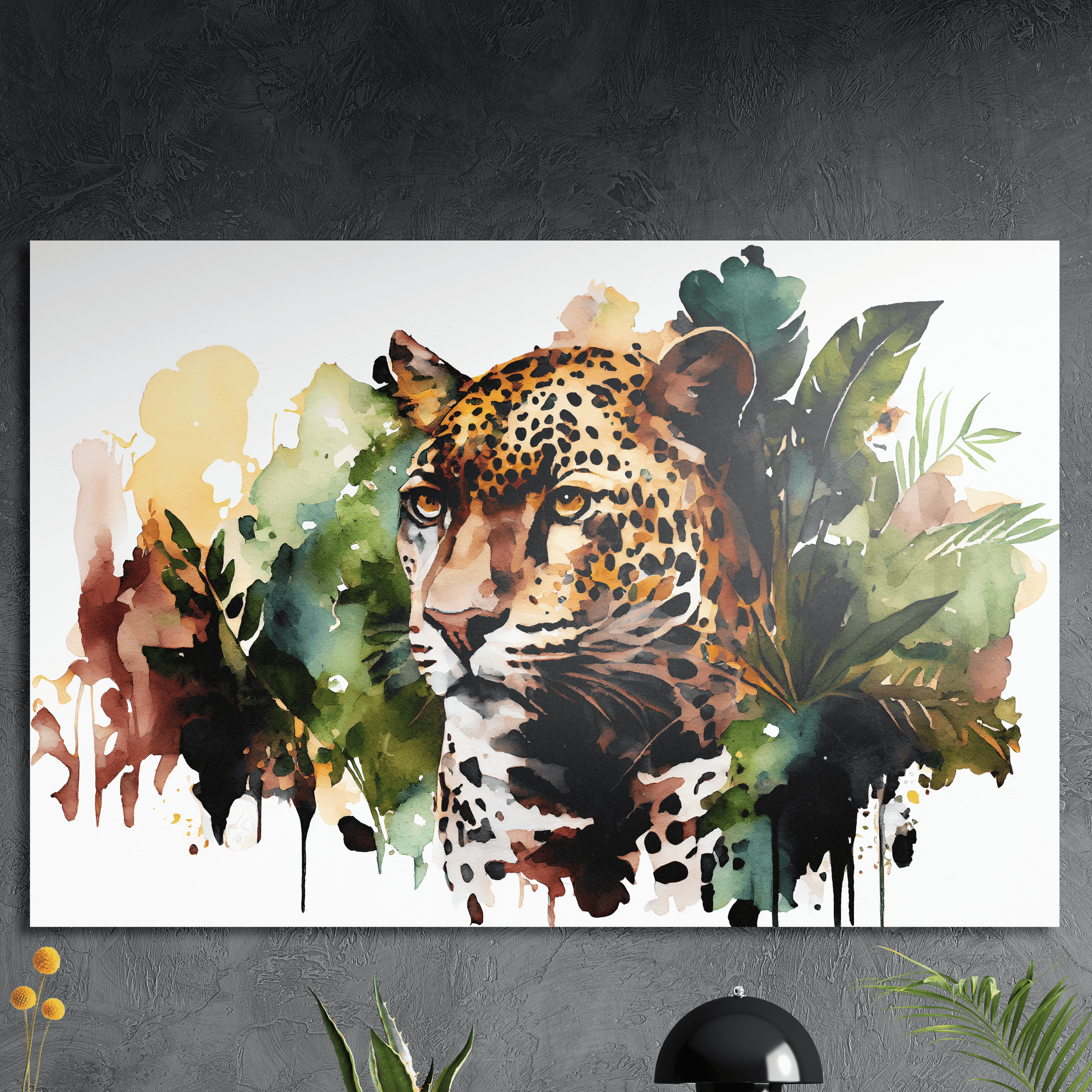 Leopard im Dschungel - Aquarell - Querformat - Alu