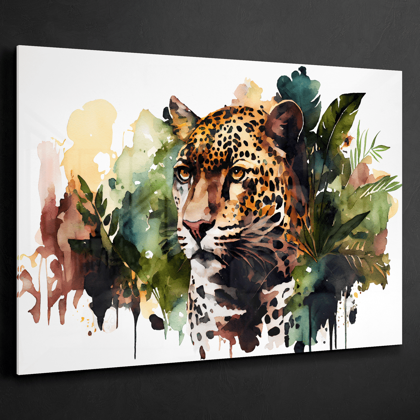 Leopard im Dschungel - Aquarell - Querformat - Details