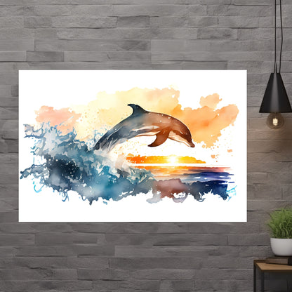 Dolphin Sundown - 3 - Wohnzimmer Schieferwand - Alu-Prints - Acrylglas 