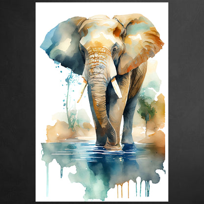 Elefant in einer Oase - 1 - Schwarze Wand - Alu-Prints - Acrylglas 