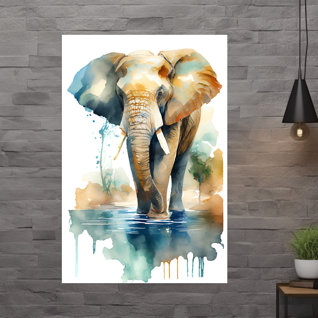 Elefant in einer Oase - 3 - Wohnzimmer Schieferwand - Alu-Prints - Acrylglas 