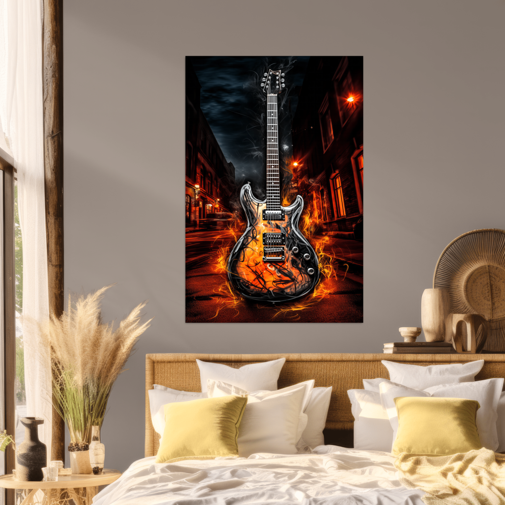 Flames of Inspiration - Urban-Guitar - Hochformat - Schlafzimmer - Natur Style - Alu-Dibond - Acrylglas 