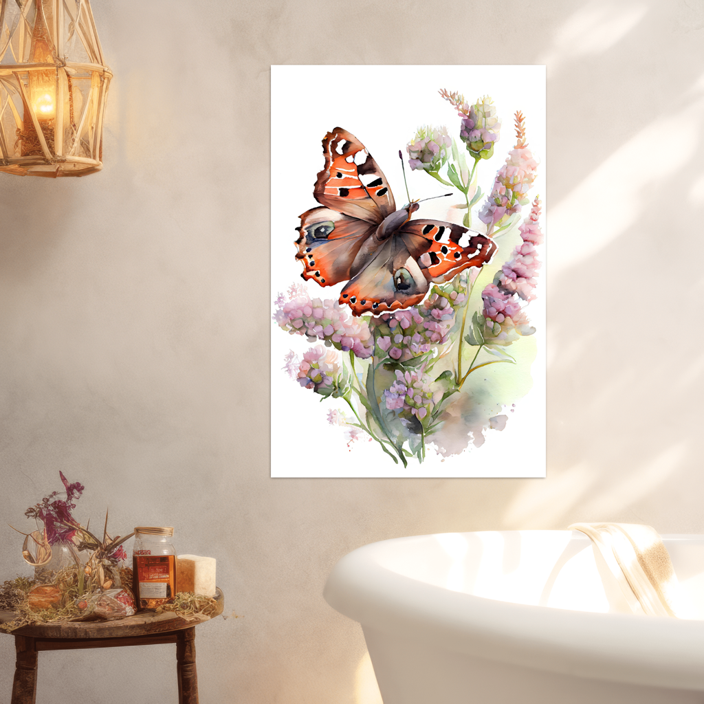 Harmonie der Traeume - Schmetterling - Aquarell - Hochformat - Badezimmer - Bohemian Style - Alu-Dibond - Acrylglas
