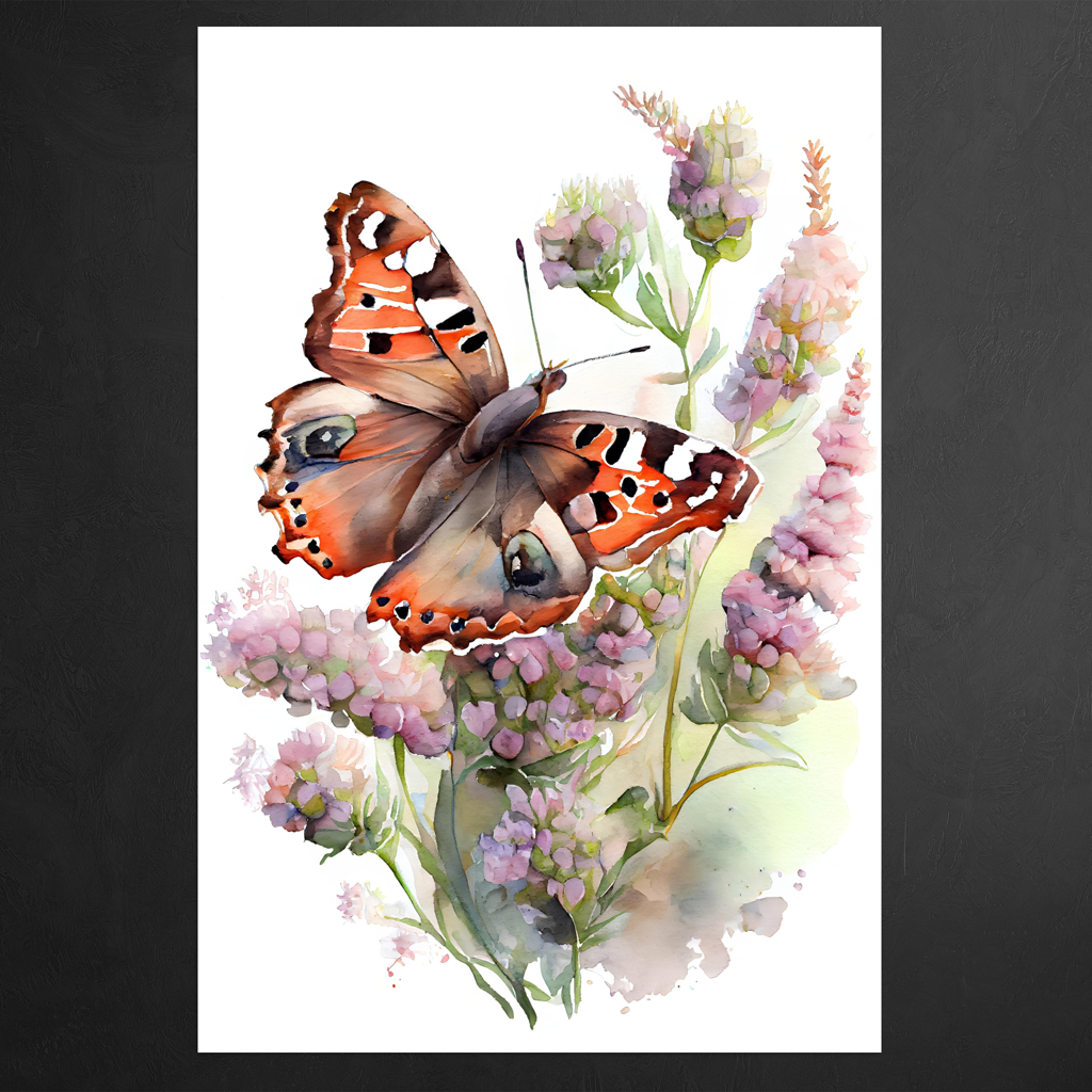 Harmonie der Traeume - Schmetterling - Aquarell - Hochformat - Detailansicht  - Schwarzer Hintergund - Alu-Dibond - Acrylglas