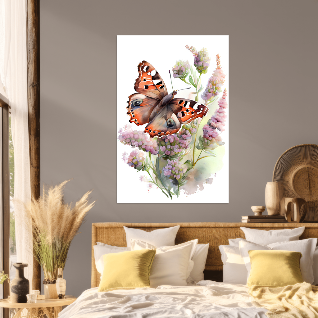 Harmonie der Traeume - Schmetterling - Aquarell - Hochformat - Schlafzimmer - Natur Style - Alu-Dibond - Acrylglas