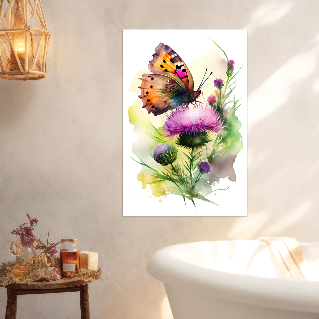 Harmonie des Morgens - Schmetterling - Aquarell - Hochformat - Badezimmer - Bohemian Style - Alu-Dibond - Acrylglas