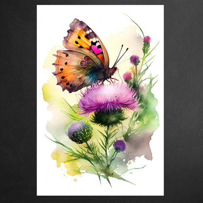 Harmonie des Morgens - Schmetterling - Aquarell - Hochformat - Detailansicht  - Schwarzer Hintergund - Alu-Dibond - Acrylglas 