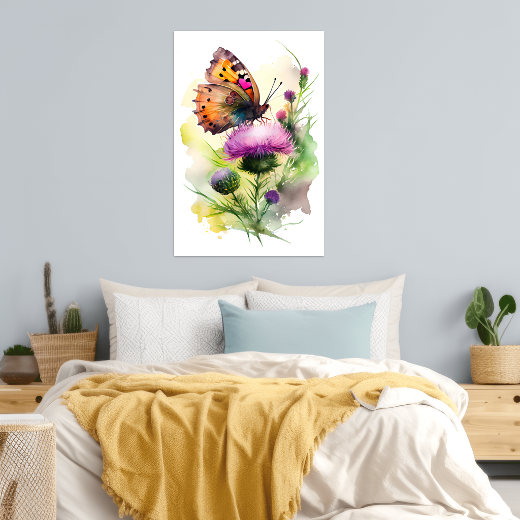 Harmonie des Morgens - Schmetterling - Aquarell - Hochformat - Schlafzimmer - Natur Style - Alu-Dibond - Acrylglas 
