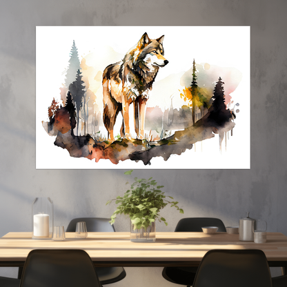 Hüter der Natur - Wolf - Aquarell - Querformat - Esszimmer graue Wand - Alu-Dibond - Acrylglas 