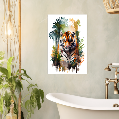 Kraft des Dschungels - Tiger - Aquarell - Hochformat - Badezimmer - Bohemian Style - Alu-Dibond - Acrylglas 