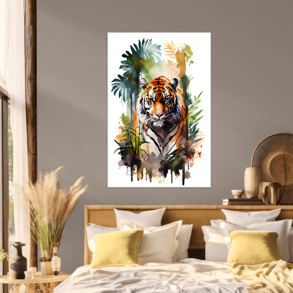 Kraft des Dschungels - Tiger - Aquarell - Hochformat - Schlafzimmer - Natur Style - Alu-Dibond - Acrylglas 