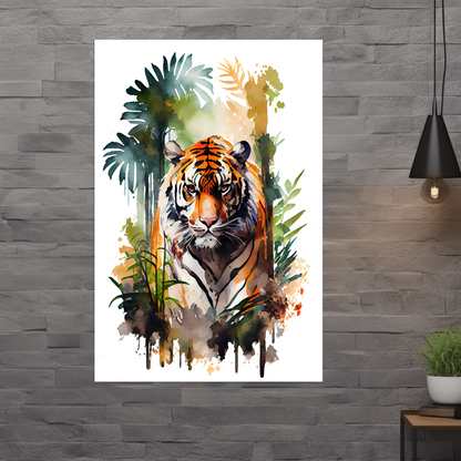 Kraft des Dschungels - Tiger - Aquarell - Hochformat - Wand neutral - Alu-Dibond - Acrylglas 