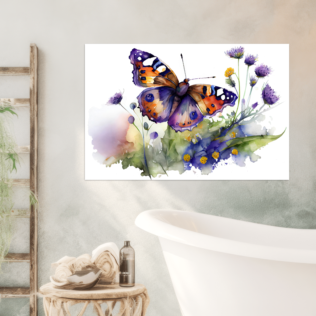 Mystische Dämmerung - Schmetterling - Aquarell-Querformat - Badezimmer - Bohemian Style - Alu-Dibond - Acrylglas