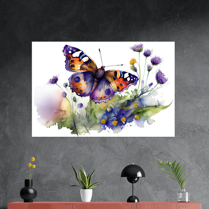 Mystische Dämmerung - Schmetterling - Aquarell-Querformat - Detailansicht mit Sideboard - Alu-Dibond - Acrylglas 