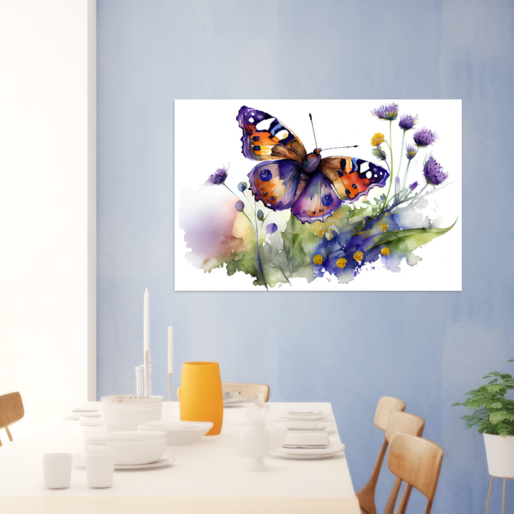 Mystische Dämmerung - Schmetterling - Aquarell-Querformat - Esszimmer blaue Wand - Alu-Dibond - Acrylglas