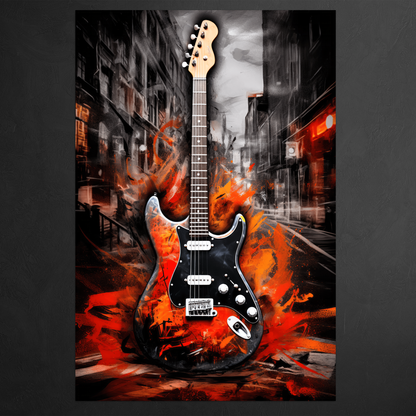 Rhythm of Rebellion - Urban Guitar - Hochformat - Detailansicht  - Schwarzer Hintergrund - Alu-Dibond - Acrylglas 