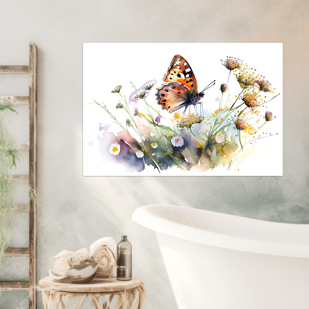 Tanz an einem Sommertag - Schmetterling - Aquarell - Querformat - Badezimmer - Bohemian Style - Alu-Dibond - Acrylglas 