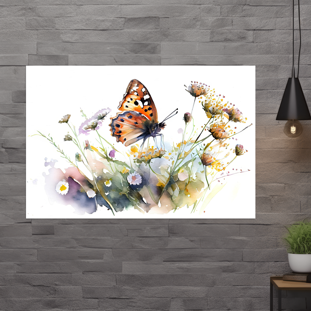 Tanz an einem Sommertag - Schmetterling - Aquarell - Querformat - Wand neutral - Alu-Dibond - Acrylglas 