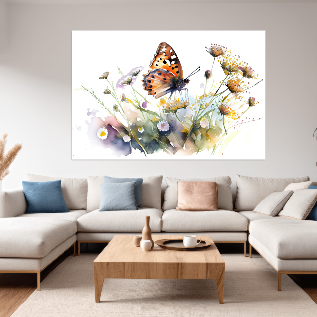 Tanz an einem Sommertag - Schmetterling - Aquarell - Querformat - Wohnzimmer stylisch - Alu-Dibond - Acrylglas 