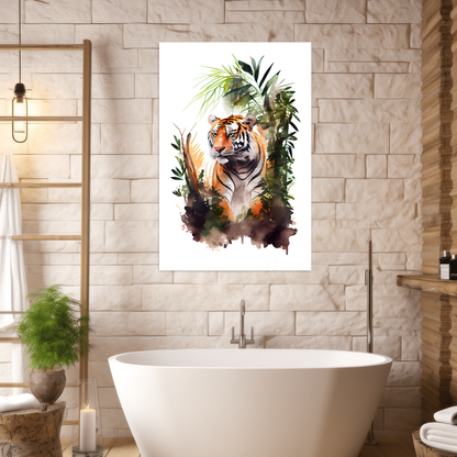 Tropischer Beobachter - Tiger - Aquarell - Hochformat - Badezimmer - Natural Style - Alu-Dibond - Acrylglas 