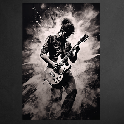 Vortex of passion - Gitarrist mit E-Gitarre - Hochformat - Detailansicht  - Schwarzer Hintergrund - Alu-Dibond - Acrylglas