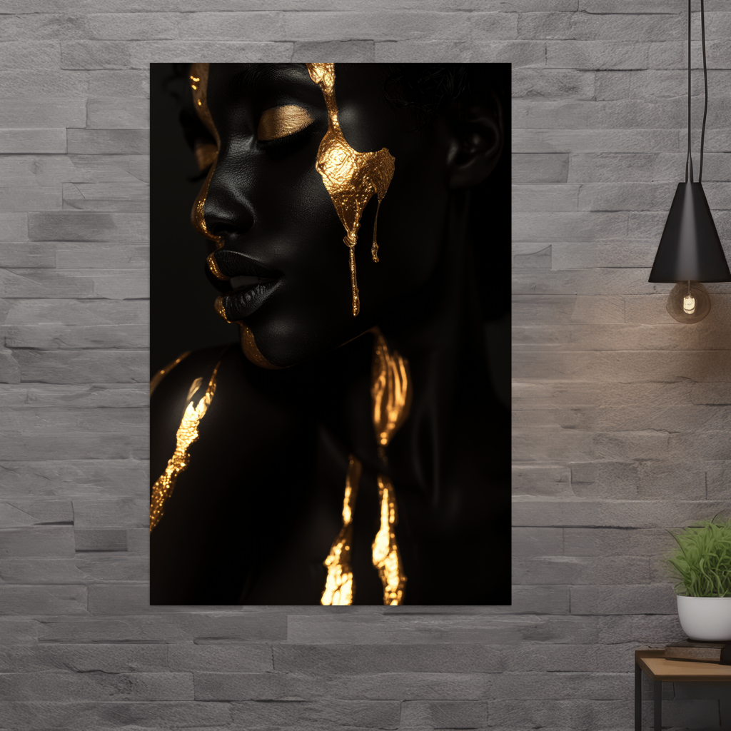 Woman in black and Gold - digital Art - Hochformat - Wand neutral - Alu-Dibond - Acrylglas 