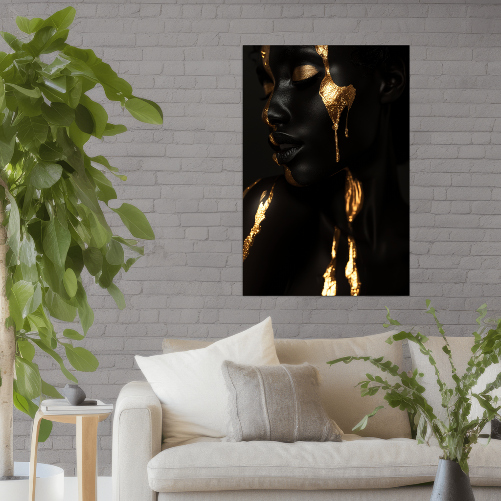 Woman in black and Gold - digital Art - Hochformat - Wohnzimmer Backstein - Alu-Dibond - Acrylglas 
