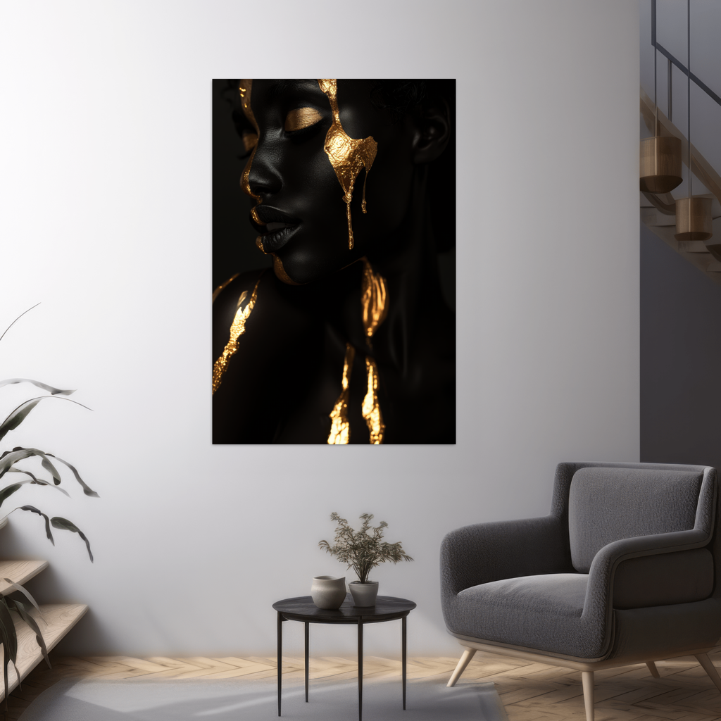 Woman in black and Gold - digital Art - Hochformat - Wohnzimmer grau - Alu-Dibond - Acrylglas 