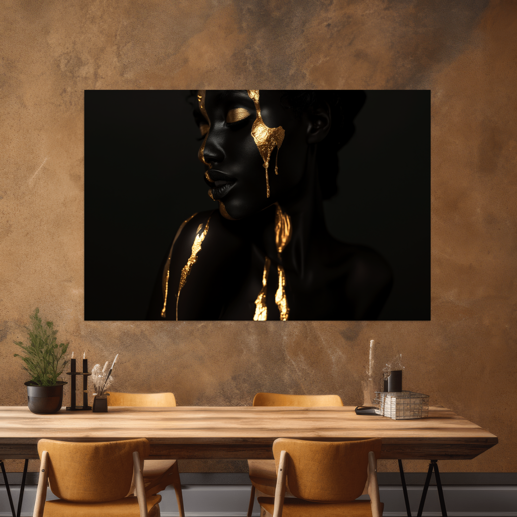 Woman in black and Gold - digital Art - Querformat - Esszimmer strukturierte Wand - Alu-Dibond - Acrylglas 