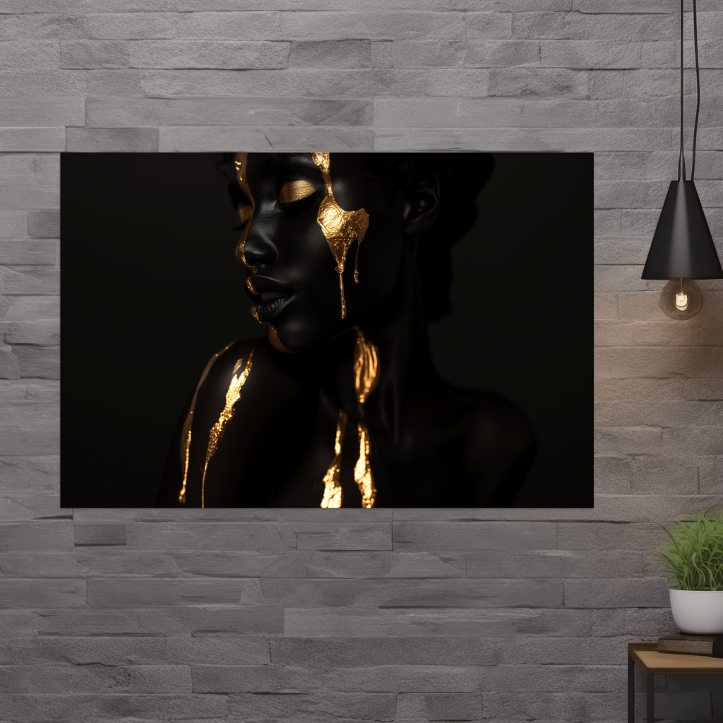 Woman in black and Gold - digital Art - Querformat - Wand neutral - Alu-Dibond - Acrylglas 