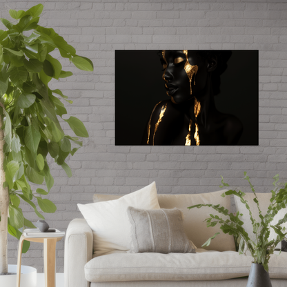 Woman in black and Gold - digital Art - Querformat - Wohnzimmer Backstein - Alu-Dibond - Acrylglas 