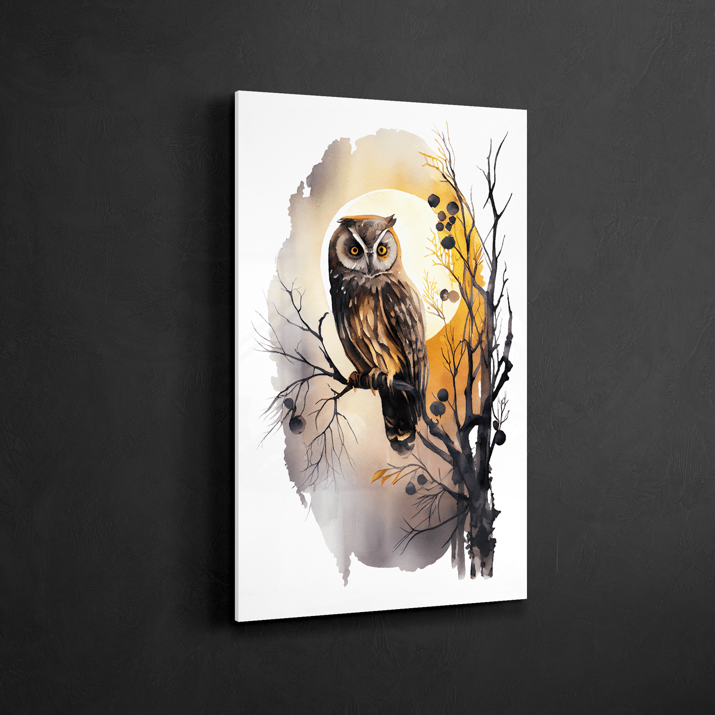 Moonlight Owl - Aquarell Wandbild - Hochformat - Acrylglas - Detailansicht